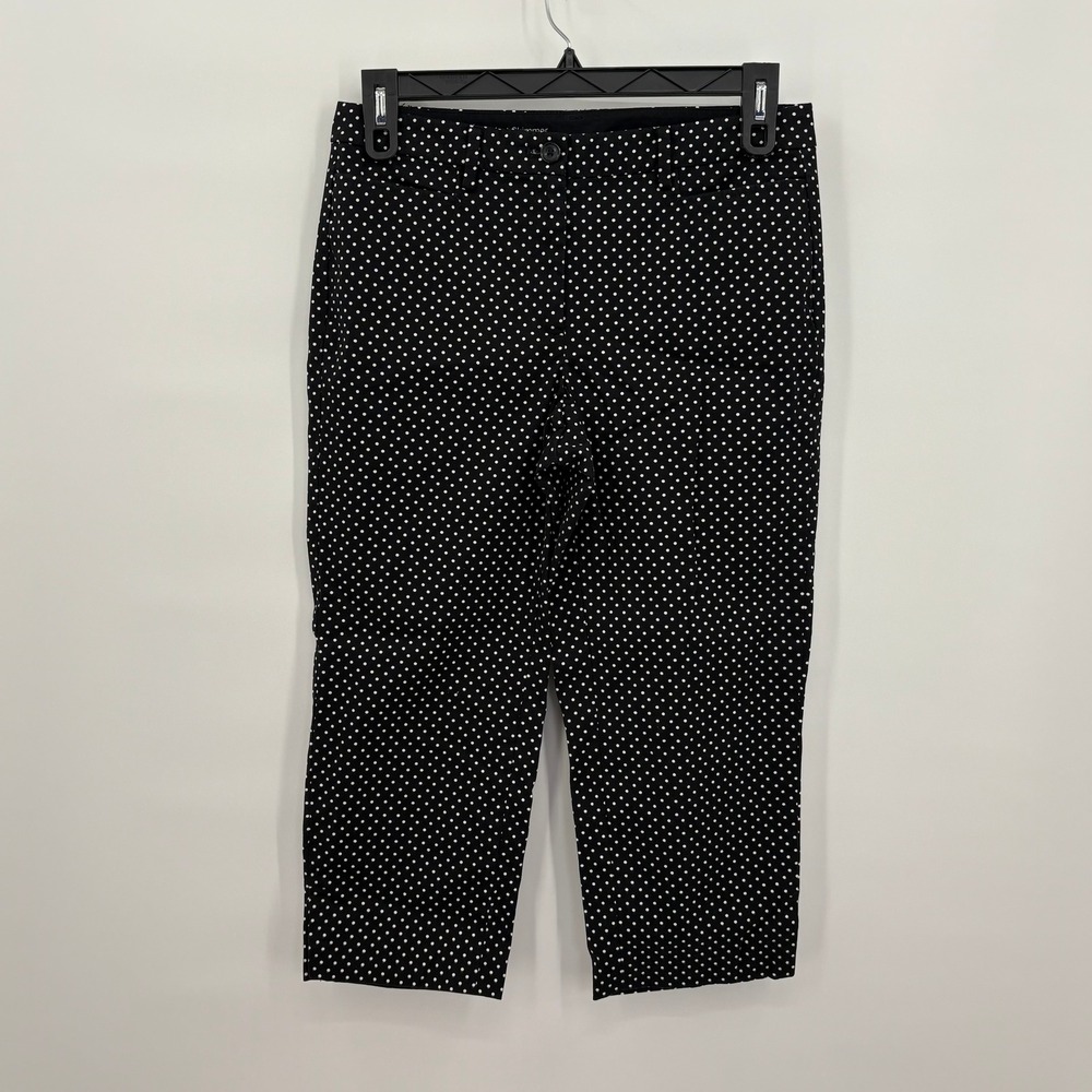 Talbots Perfect Skimmer Pants Womens 6 Black White Polka Dot Cropped Capris 1476